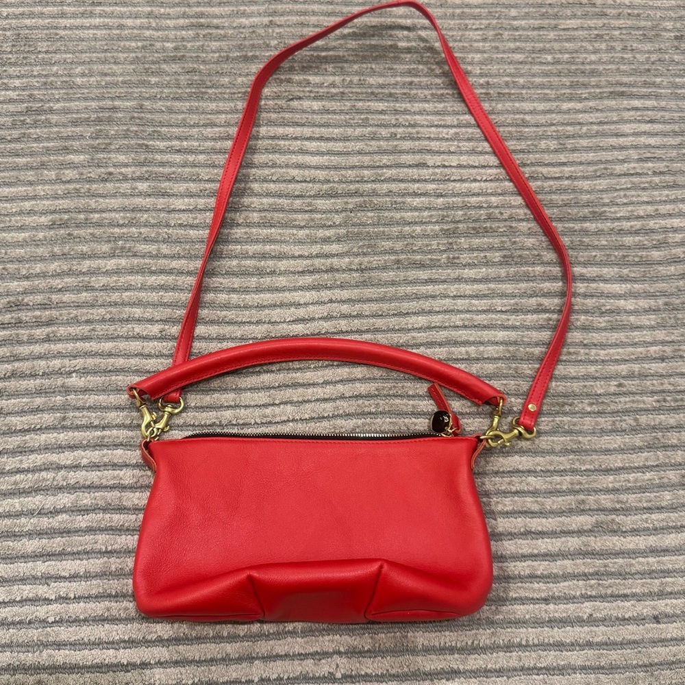 Clare V. Petit Moyen Pouch Red Leather Crossbody Bag